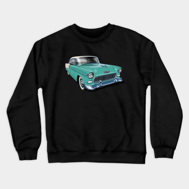 1955 Chevrolet in turquoise Crewneck Sweatshirt by candcretro